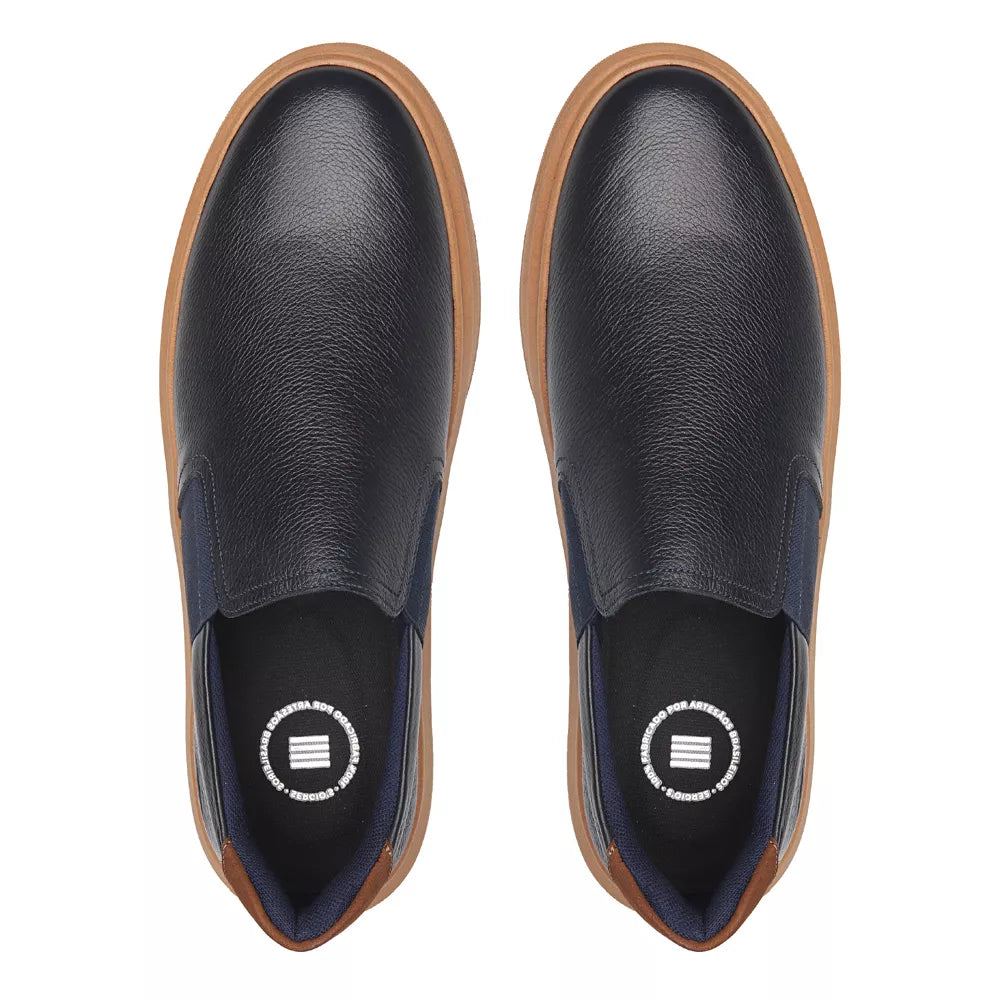 SLIP-ON MASCULINO CASUAL EM COURO AZUL - MARINHO