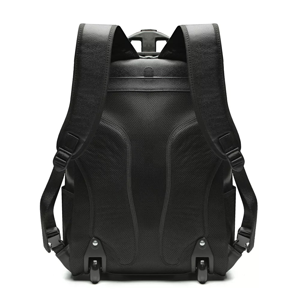 MOCHILA PORTA NOTEBOOK MASCULINA EM COURO COM RODINHAS PRETO