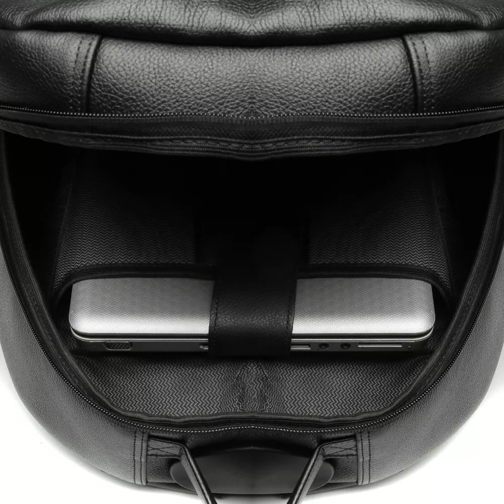 MOCHILA PORTA NOTEBOOK MASCULINA EM COURO COM RODINHAS PRETO