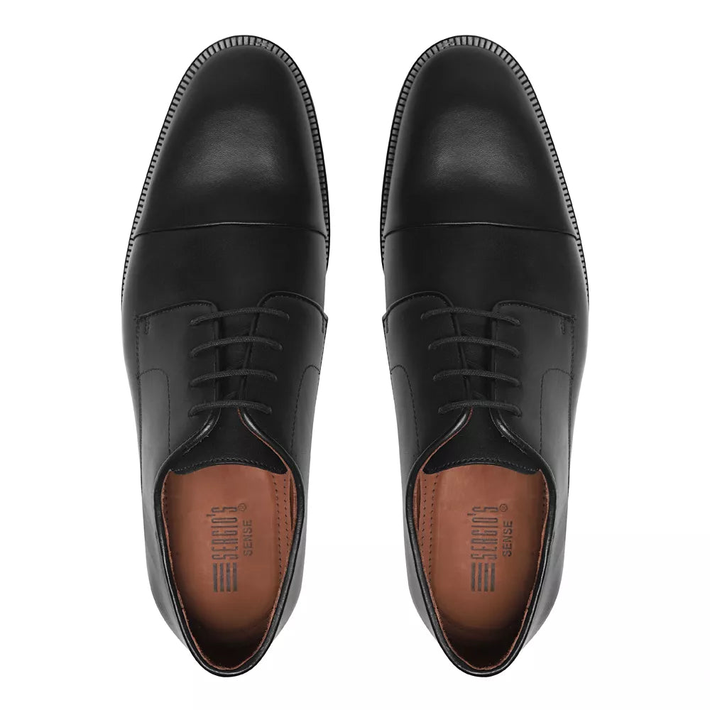 SAPATO DERBY MASCULINO SOCIAL EM COURO PRETO COM CONFORTO - ANILINA