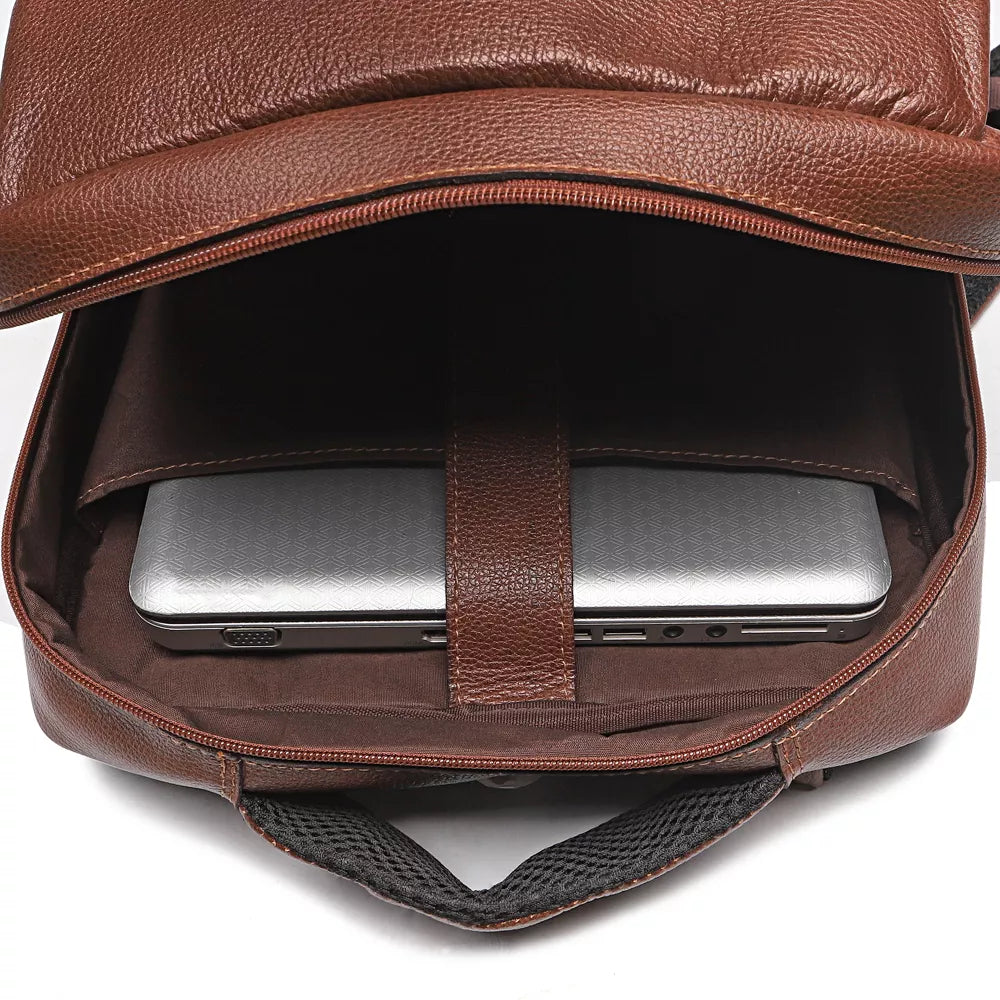 MOCHILA PORTA NOTEBOOK MASCULINA EM COURO MARROM - WHISKY