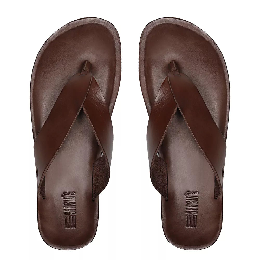 CHINELO MASCULINO CASUAL EM COURO MARROM - CONHAQUE