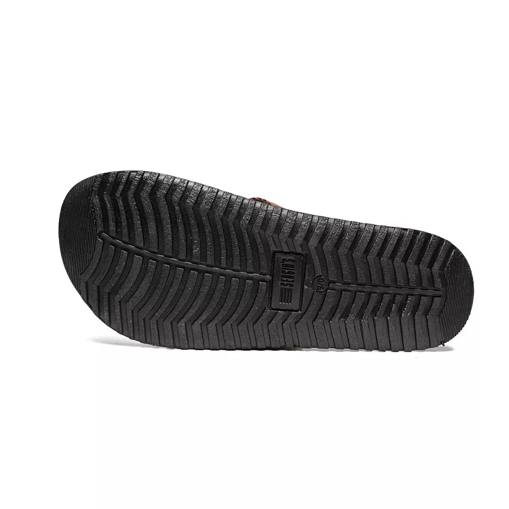 CHINELO MASCULINO CASUAL EM COURO MARROM - BARROCO-PRETO