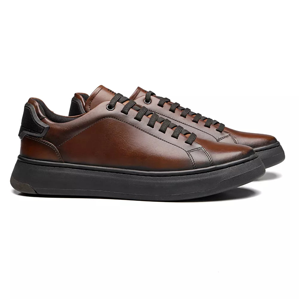 TÊNIS MASCULINO CASUAL EM COURO MARROM - MOSTARDA