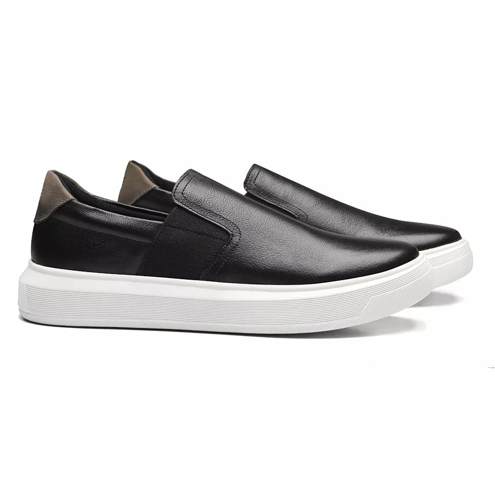 SLIP-ON MASCULINO CASUAL EM COURO PRETO-SMOKE