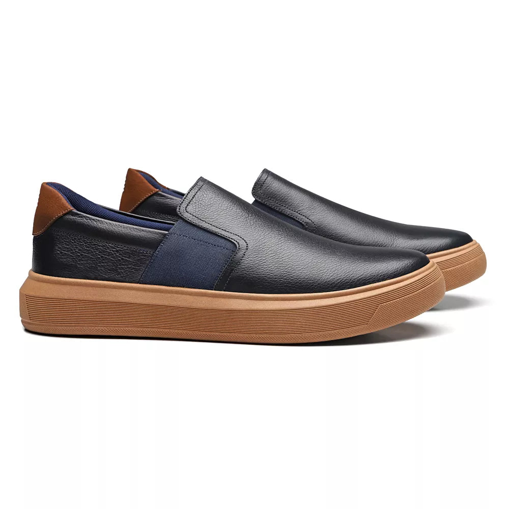 SLIP-ON MASCULINO CASUAL EM COURO AZUL - MARINHO