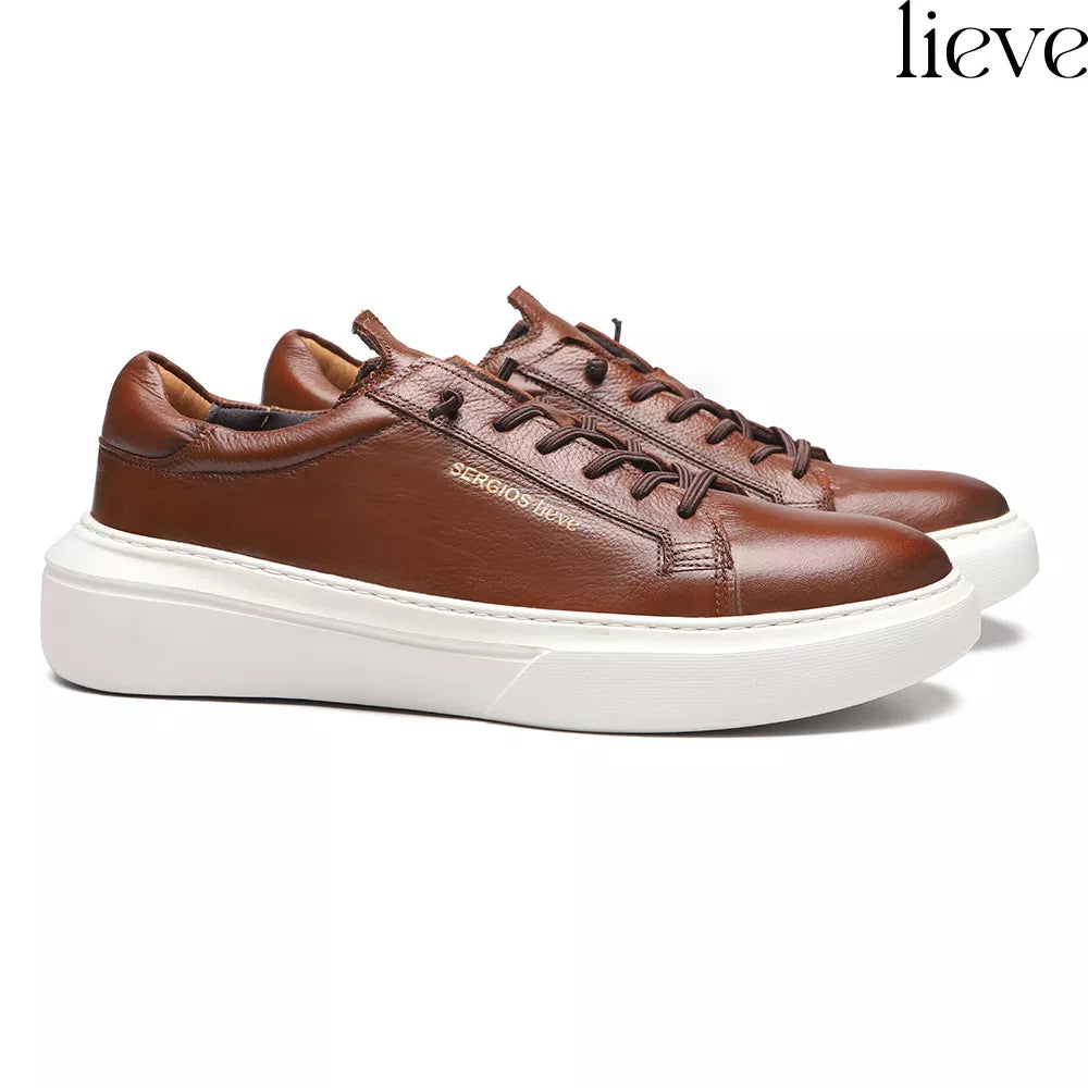 TÊNIS MASCULINO CASUAL EM COURO MARROM - WHISKY