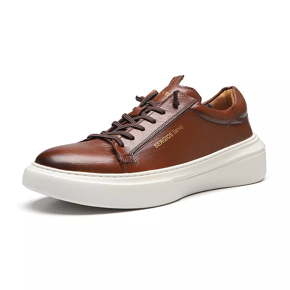 TÊNIS MASCULINO CASUAL EM COURO MARROM - WHISKY
