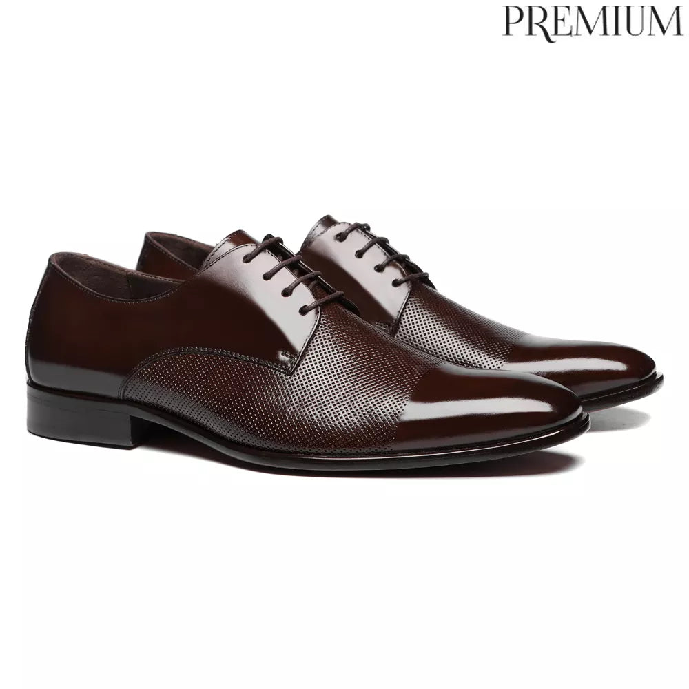 SAPATO DERBY MASCULINO SOCIAL EM COURO MARROM - CAFE