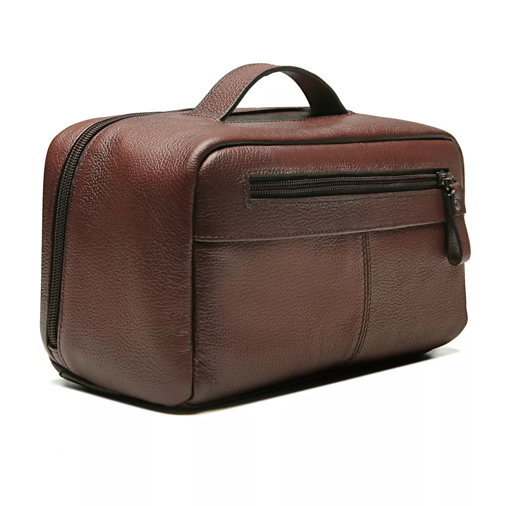 NECESSAIRE MASCULINA EM NYLON E COURO MARROM - CONHAQUE