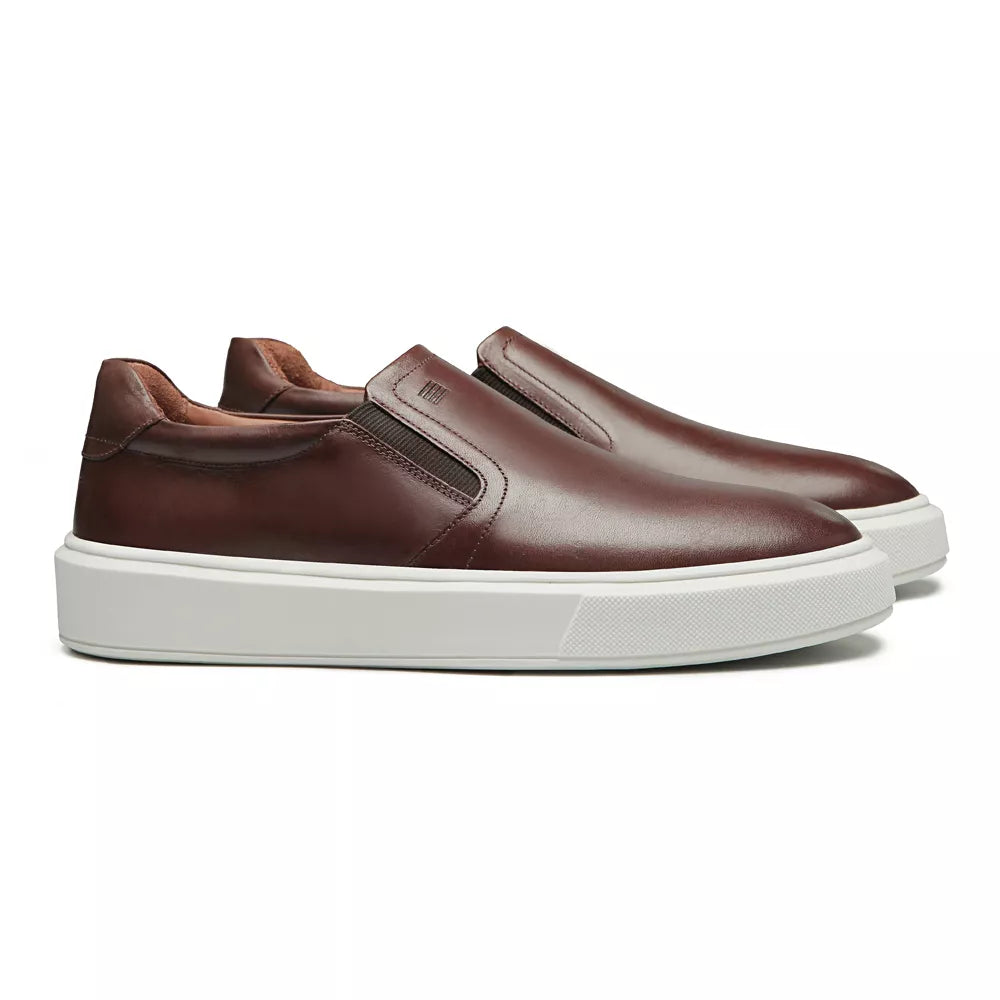 SLIP-ON MASCULINO CASUAL EM COURO MARROM - MALBEC