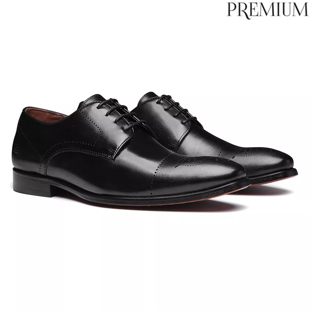 Sapato Derby Masculino Social Em Couro Preto - LASER