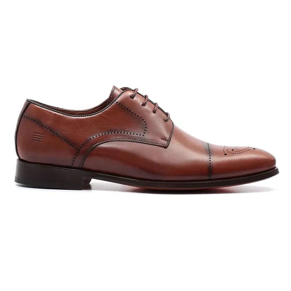 Sapato Derby Masculino Social Em Couro Marrom - CAFÉ