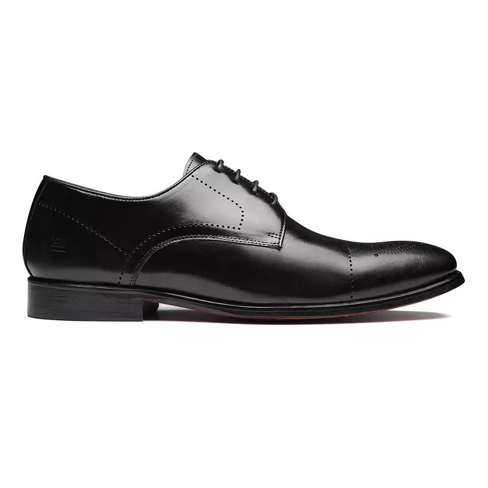 Sapato Derby Masculino Social Em Couro Preto - LASER