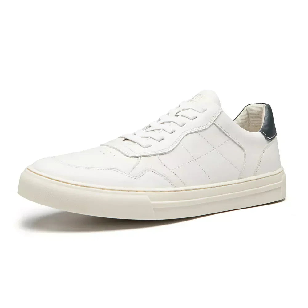 TÊNIS MASCULINO CASUAL EM COURO BRANCO COM CONFORTO - NAVY