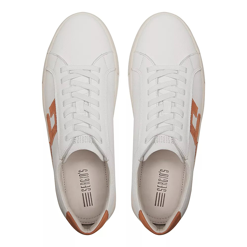 TÊNIS MASCULINO CASUAL EM COURO BRANCO COM CONFORTO - CARAMELO
