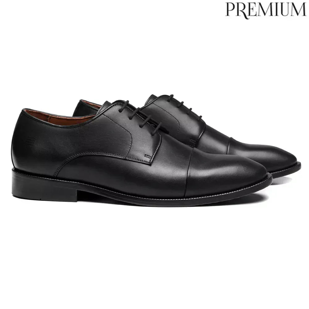 SAPATO DERBY MASCULINO SOCIAL EM COURO PRETO COM CONFORTO - ANILINA