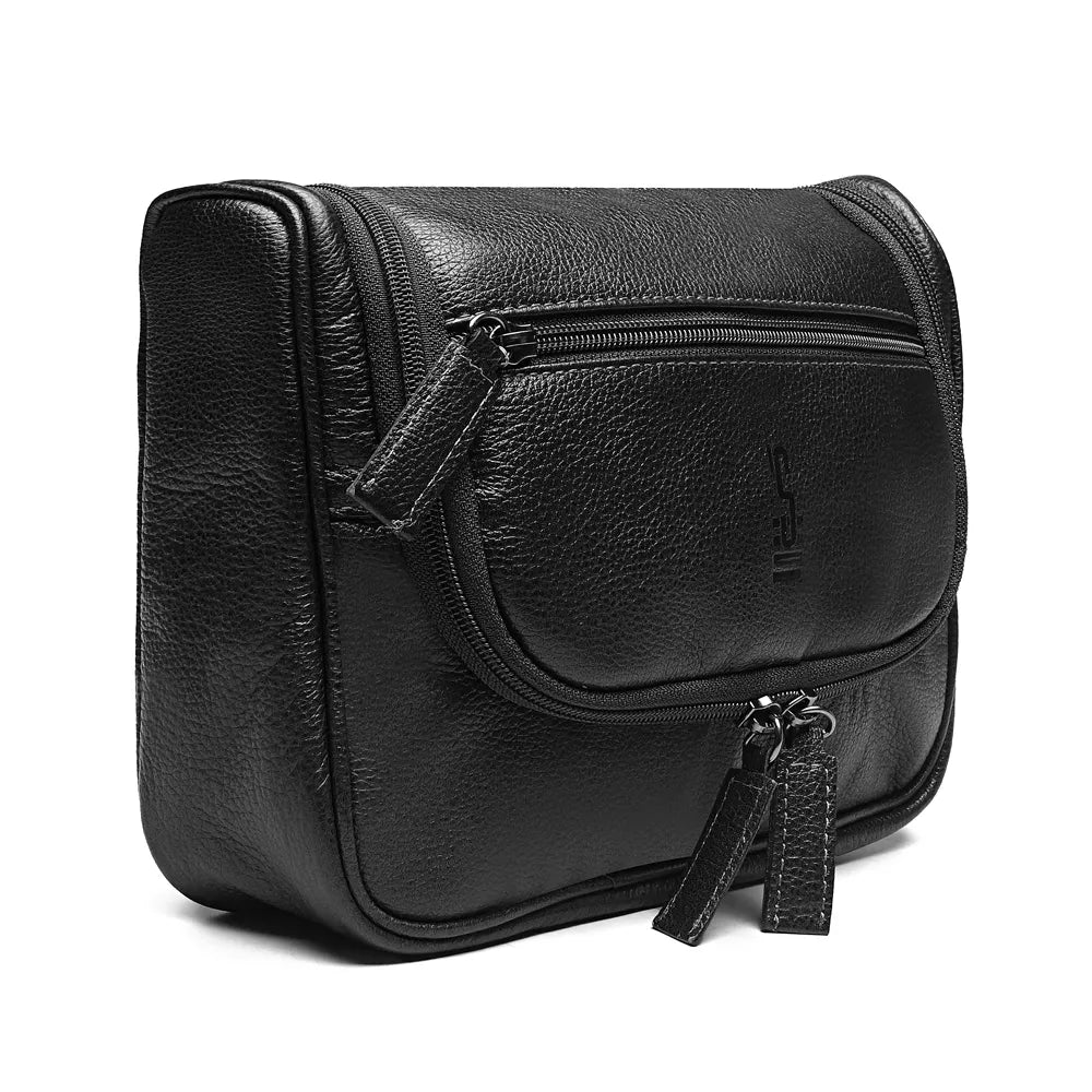 NECESSAIRE MASCULINA EM COURO PRETO - MADRAS