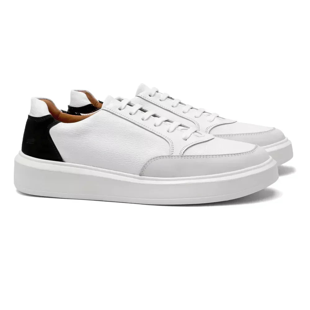 Tênis Masculino Casual Em Couro Branco - PRETO