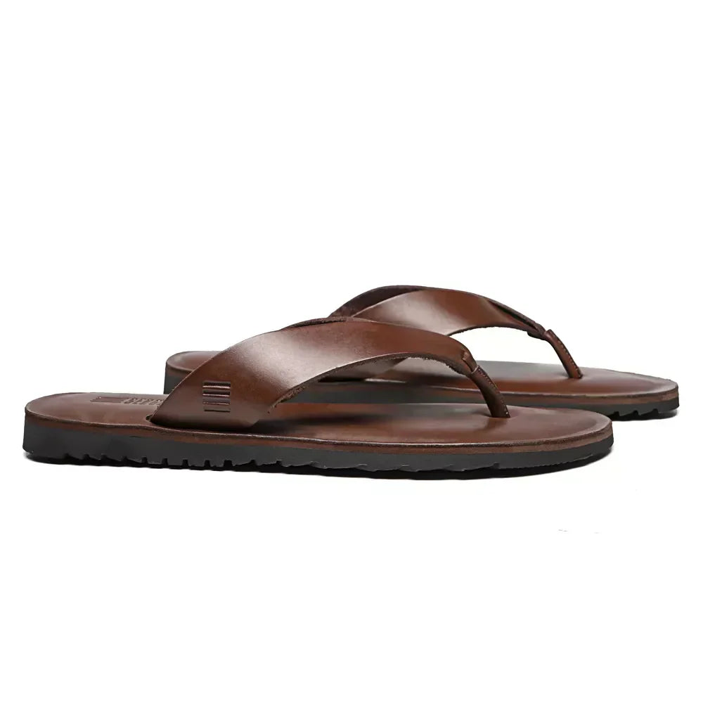 CHINELO MASCULINO CASUAL EM COURO MARROM - CONHAQUE