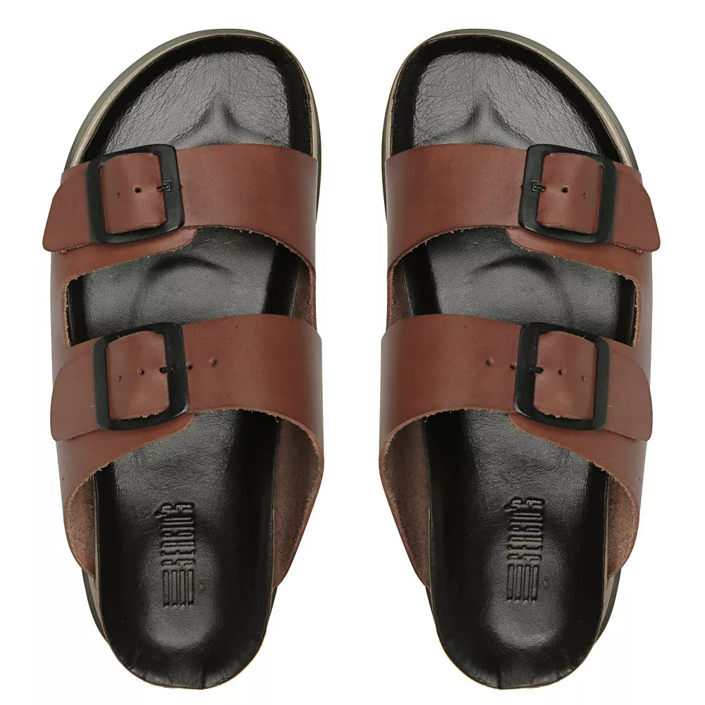 SANDÁLIA MASCULINA CASUAL EM COURO MARROM - SKAR CAMEL