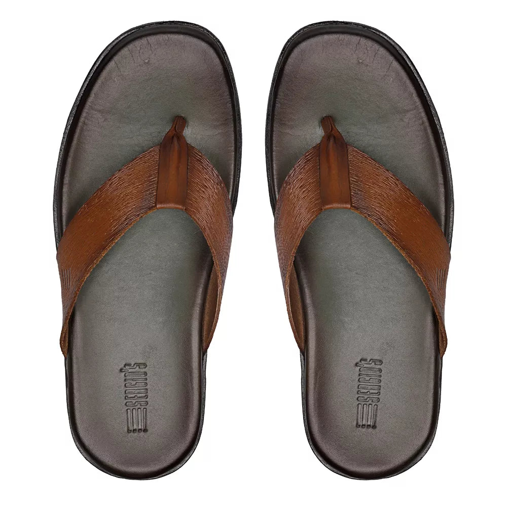 CHINELO MASCULINO CASUAL EM COURO MARROM - CAMEL