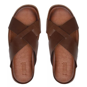 SANDÁLIA MASCULINA CASUAL EM COURO MARROM - CONHAQUE